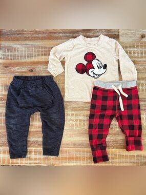 Disneys, Okie Dokie, Mudpie Baby Toddler Mickey Mouse Outfit Buffalo plaid 18m